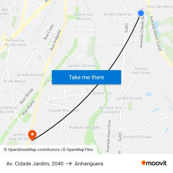Av. Cidade Jardim, 2040 to Anhanguera map