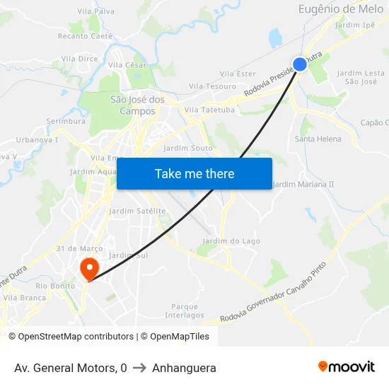 Av. General Motors, 0 to Anhanguera map