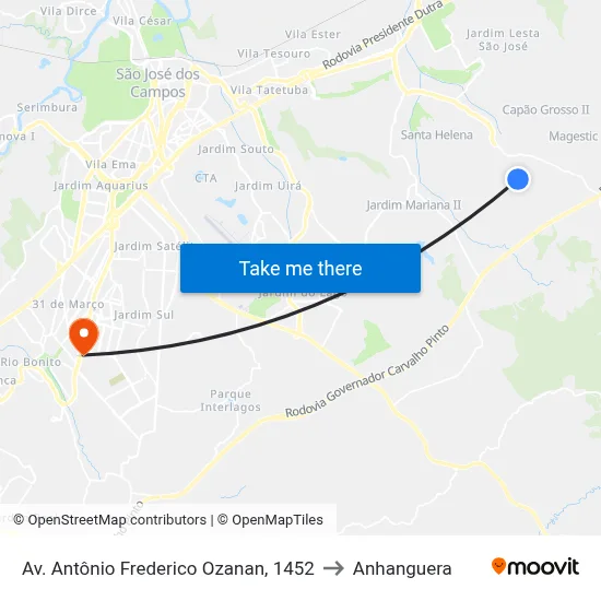 Av. Antônio Frederico Ozanan, 1452 to Anhanguera map