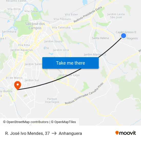 R. José Ivo Mendes, 37 to Anhanguera map