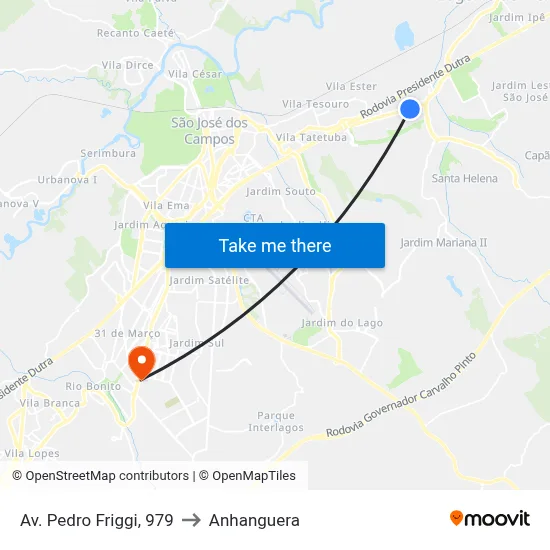 Av. Pedro Friggi, 979 to Anhanguera map
