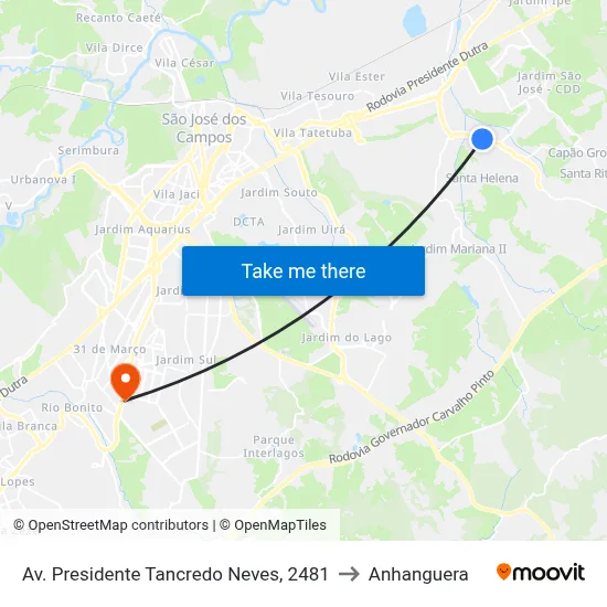 Av. Presidente Tancredo Neves, 2481 to Anhanguera map