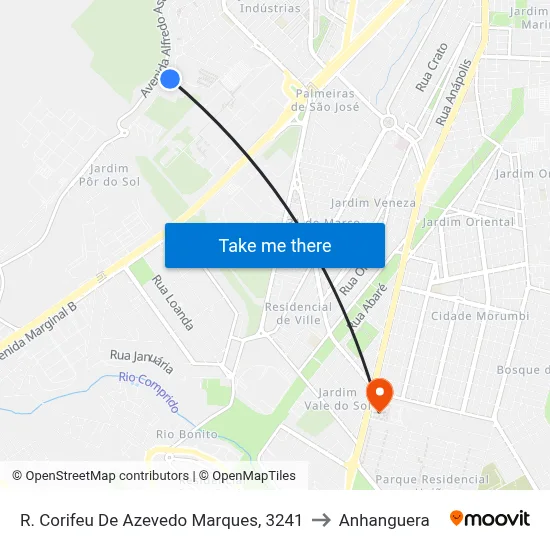 R. Corifeu De Azevedo Marques, 3241 to Anhanguera map