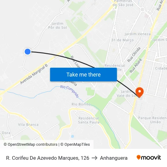 R. Corifeu De Azevedo Marques, 126 to Anhanguera map