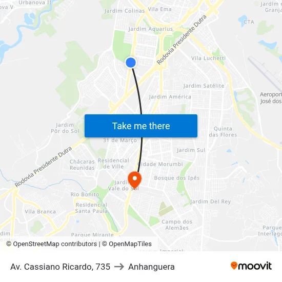 Av. Cassiano Ricardo, 735 to Anhanguera map