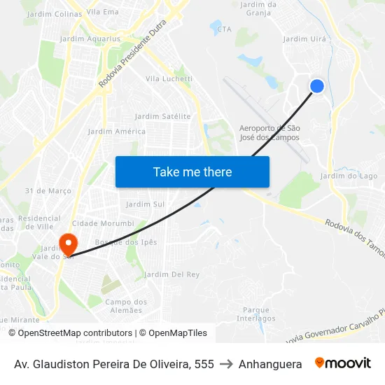 Av. Glaudiston Pereira De Oliveira, 555 to Anhanguera map