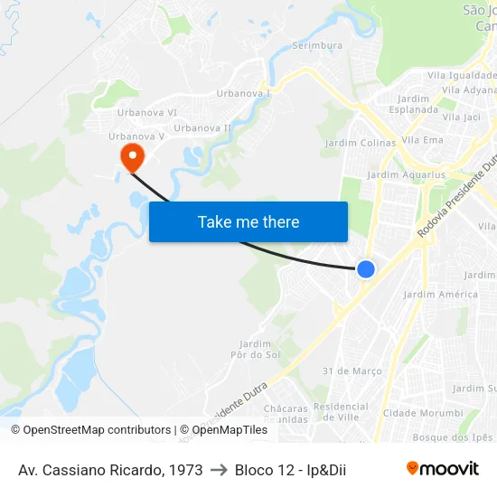 Av. Cassiano Ricardo, 1973 to Bloco 12 - Ip&Dii map