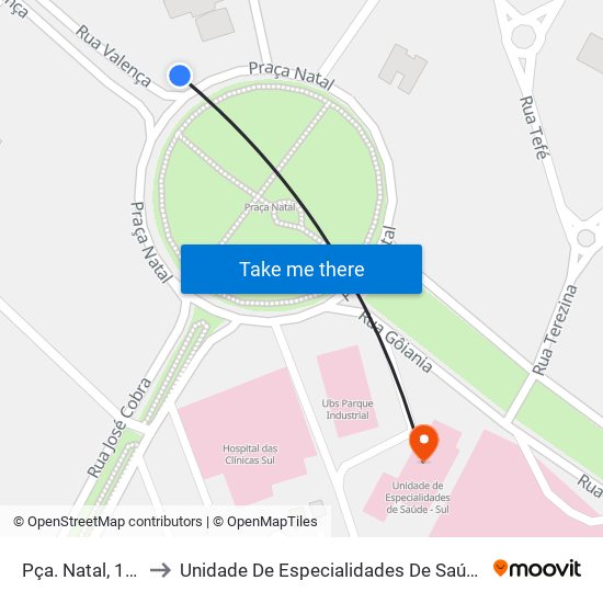 Pça. Natal, 1210 to Unidade De Especialidades De Saúde - Sul map