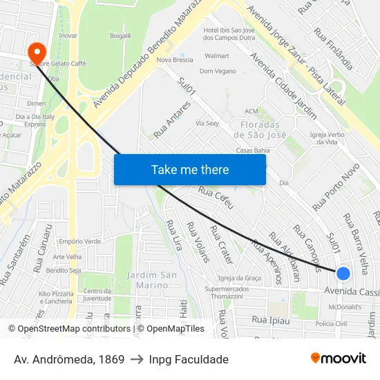 Av. Andrômeda, 1869 to Inpg Faculdade map