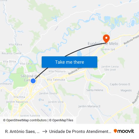 R. Antônio Saes, Oposto 110 to Unidade De Pronto Atendimento Eugênio De Mello map