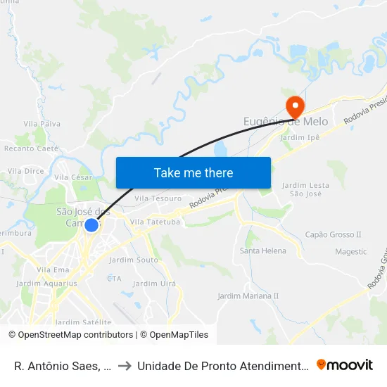 R. Antônio Saes, Oposto 110 to Unidade De Pronto Atendimento Eugênio De Mello map