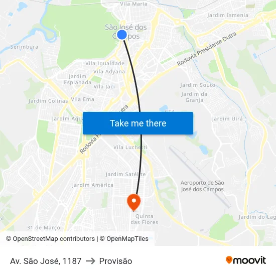 Av. São José, 1187 to Provisão map