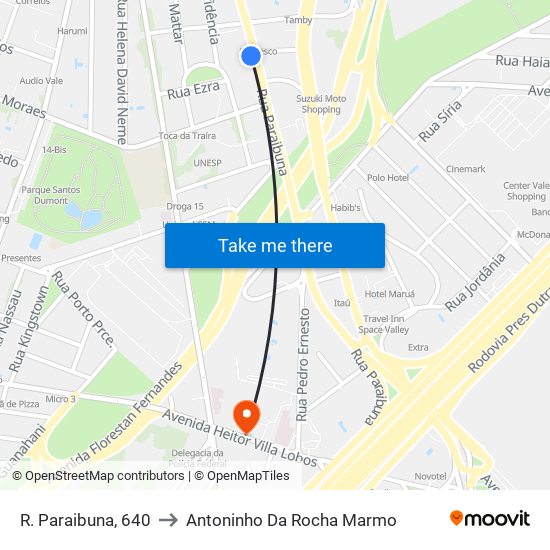 R. Paraibuna, 640 to Antoninho Da Rocha Marmo map