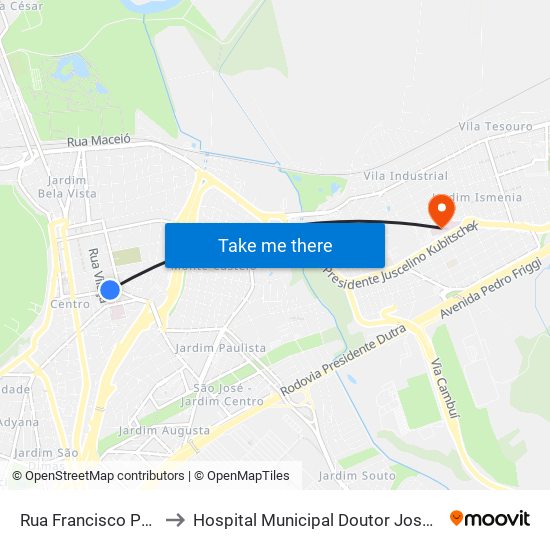 Rua Francisco Paes, 313 to Hospital Municipal Doutor José De Carvalho map