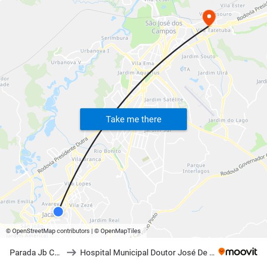 Parada Jb Center to Hospital Municipal Doutor José De Carvalho map