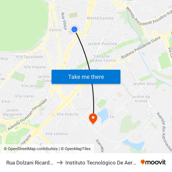 Rua Dolzani Ricardo, 758 to Instituto Tecnológico De Aeronautica map