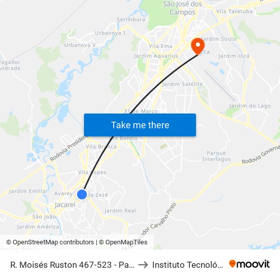 R. Moisés Ruston 467-523 - Parque Itamarati Jacareí - SP Brasil to Instituto Tecnológico De Aeronautica map