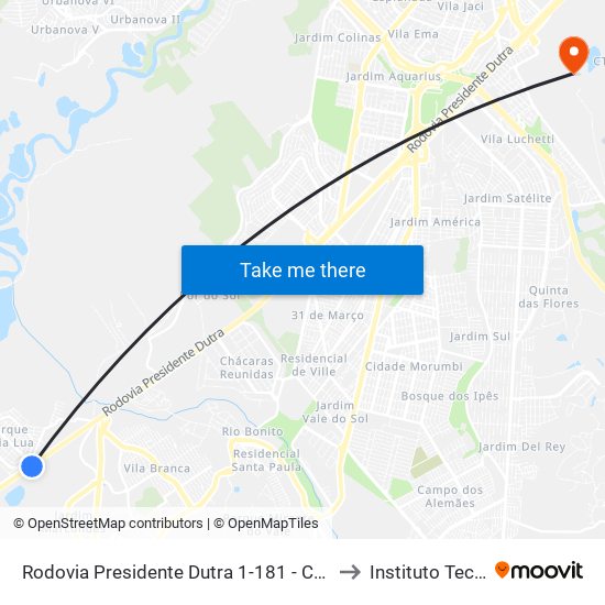 Rodovia Presidente Dutra 1-181 - Chácaras Rurais Santa Maria Parque Meia Lua Jacareí - SP Brasil to Instituto Tecnológico De Aeronautica map