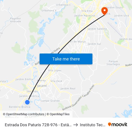 Estrada Dos Paturís 728-976 - Estância Porto Velho Jacareí - SP República Federativa Do Brasil to Instituto Tecnológico De Aeronautica map