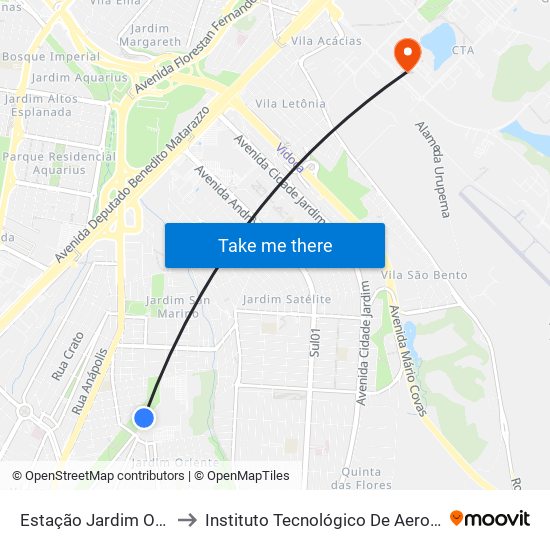 Estação Jardim Oriente to Instituto Tecnológico De Aeronautica map