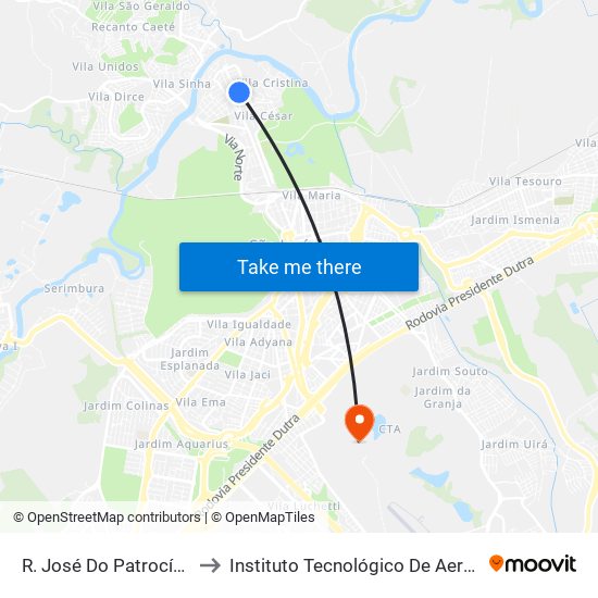 R. José Do Patrocínio, 29 to Instituto Tecnológico De Aeronautica map