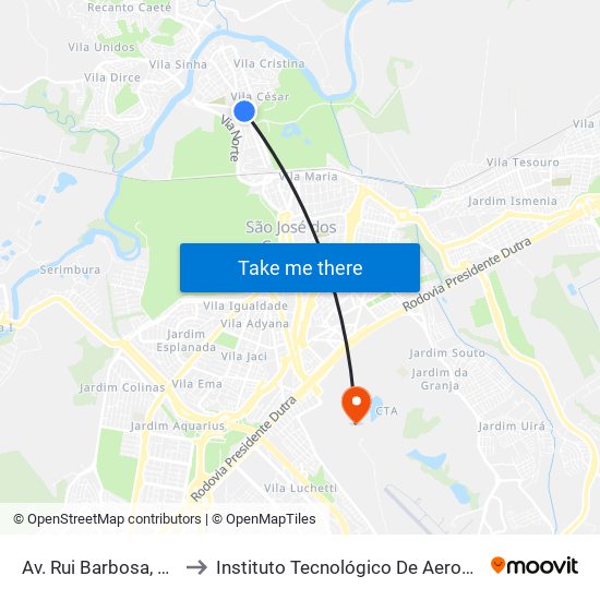 Av. Rui Barbosa, 1636 to Instituto Tecnológico De Aeronautica map