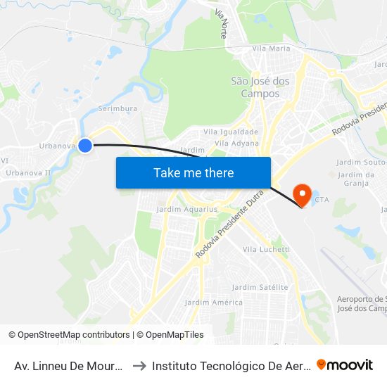 Av. Linneu De Moura, 1900 to Instituto Tecnológico De Aeronautica map