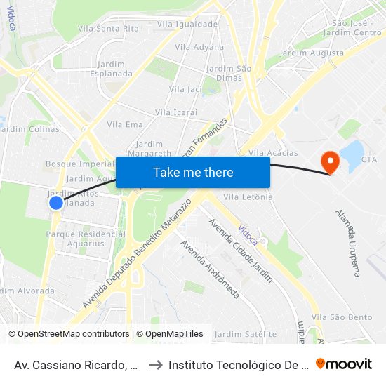 Av. Cassiano Ricardo, Oposto 179 to Instituto Tecnológico De Aeronautica map