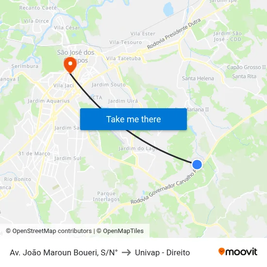 Av. João Maroun Boueri, S/N° to Univap - Direito map