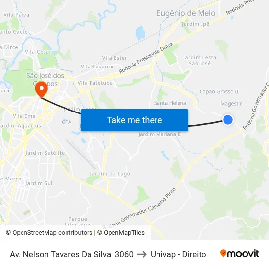 Av. Nelson Tavares Da Silva, 3060 to Univap - Direito map