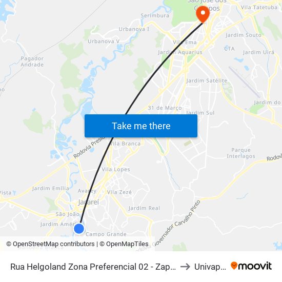 Rua Helgoland Zona Preferencial 02 - Zap 2 A Jacareí - São Paulo 12319 Brasil to Univap - Direito map