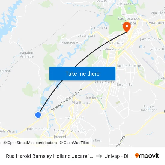 Rua Harold Barnsley Holland Jacareí - SP Brasil to Univap - Direito map