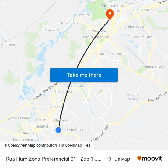Rua Hum Zona Preferencial 01 - Zap 1 Jacareí - São Paulo 12316 Brasil to Univap - Direito map