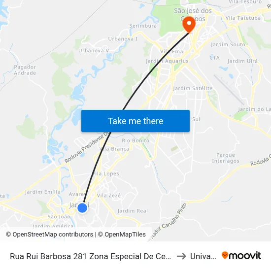 Rua Rui Barbosa 281 Zona Especial De Centro (Zec) Jacareí - São Paulo 12308-520 Brasil to Univap - Direito map