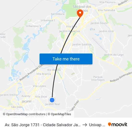 Av. São Jorge 1731 - Cidade Salvador Jacareí - SP 12312-130 Brasil to Univap - Direito map