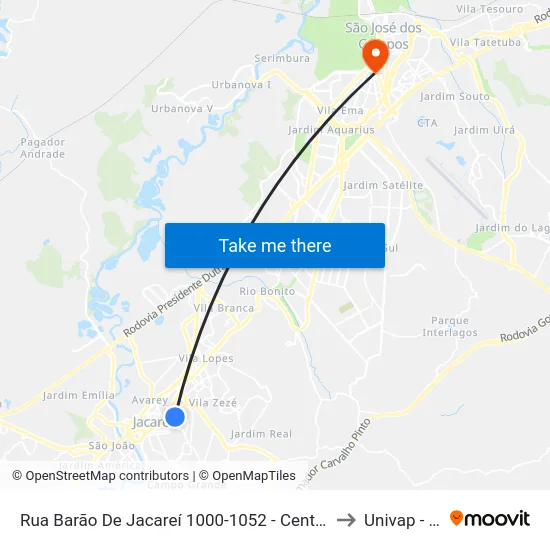 Rua Barão De Jacareí 1000-1052 - Centro Jacareí - SP Brasil to Univap - Direito map