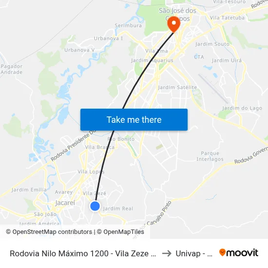 Rodovia Nilo Máximo 1200 - Vila Zeze Jacareí - SP Brasil to Univap - Direito map
