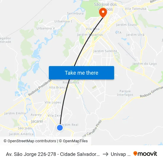Av. São Jorge 226-278 - Cidade Salvador Jacareí - SP 12312-130 Brasil to Univap - Direito map