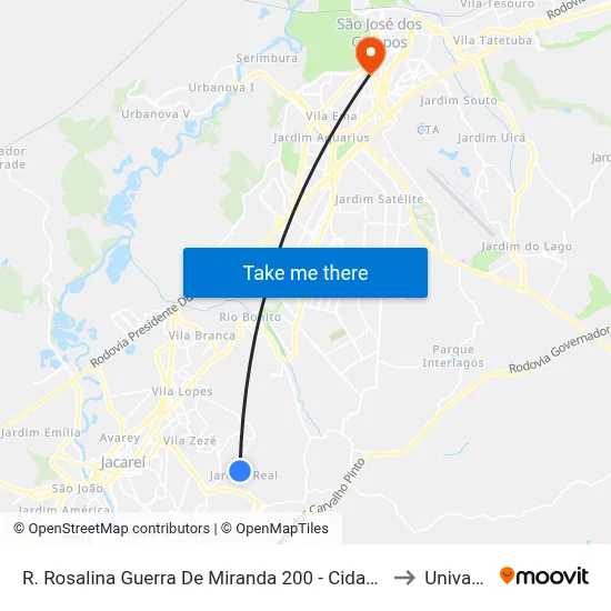 R. Rosalina Guerra De Miranda 200 - Cidade Salvador Jacareí - SP 12312-400 Brasil to Univap - Direito map