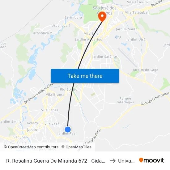R. Rosalina Guerra De Miranda 672 - Cidade Salvador Jacareí - SP 12312-400 Brasil to Univap - Direito map