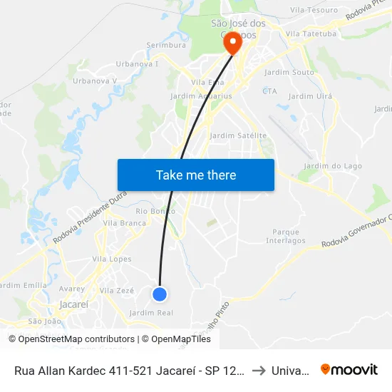 Rua Allan Kardec 411-521 Jacareí - SP 12307-340 República Federativa Do Brasil to Univap - Direito map