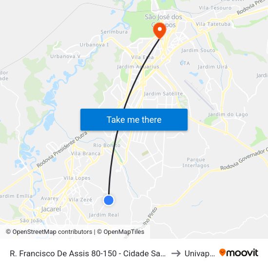 R. Francisco De Assis 80-150 - Cidade Salvador Jacareí - SP 12312-330 Brasil to Univap - Direito map