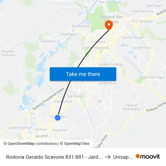 Rodovia Geraldo Scavone 831-881 - Jardim Califórnia Jacareí - SP Brasil to Univap - Direito map