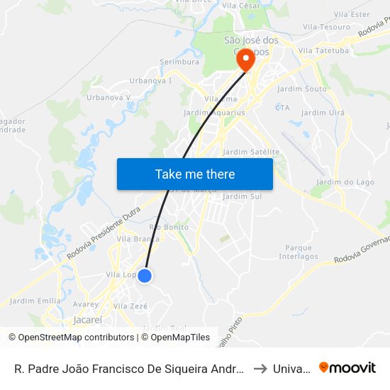 R. Padre João Francisco De Siqueira Andrade 118 - Parque California Jacareí - SP Brasil to Univap - Direito map