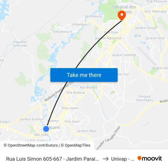 Rua Luís Simon 605-667 - Jardim Paraíba Jacareí - SP Brasil to Univap - Direito map