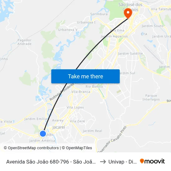 Avenida São João 680-796 - São João SP Brasil to Univap - Direito map