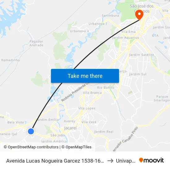 Avenida Lucas Nogueira Garcez 1538-1638 - Jardim Esperança SP Brasil to Univap - Direito map
