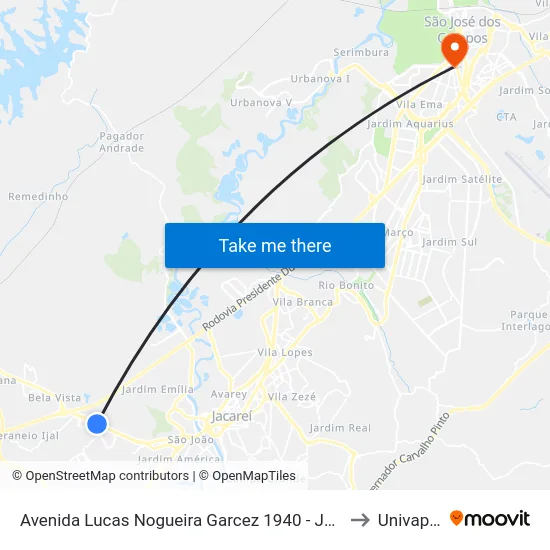 Avenida Lucas Nogueira Garcez 1940 - Jardim Esperança Jacareí - SP Brasil to Univap - Direito map