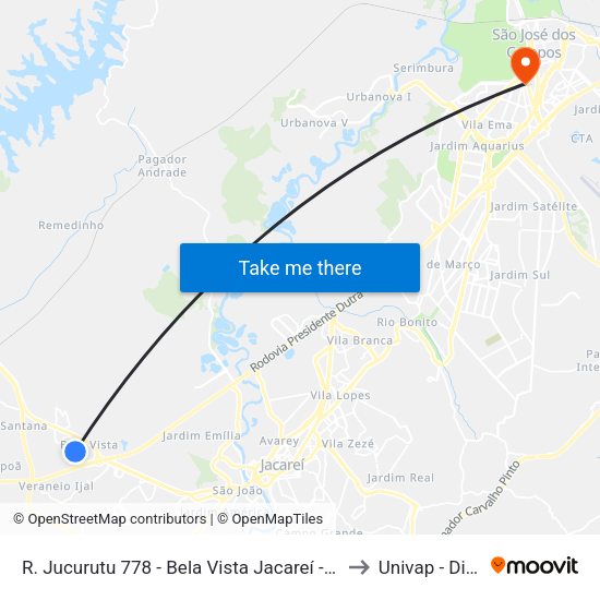 R. Jucurutu 778 - Bela Vista Jacareí - SP Brasil to Univap - Direito map
