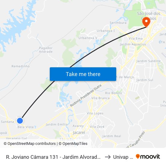 R. Joviano Câmara 131 - Jardim Alvorada Jacareí - SP 12332-170 Brasil to Univap - Direito map